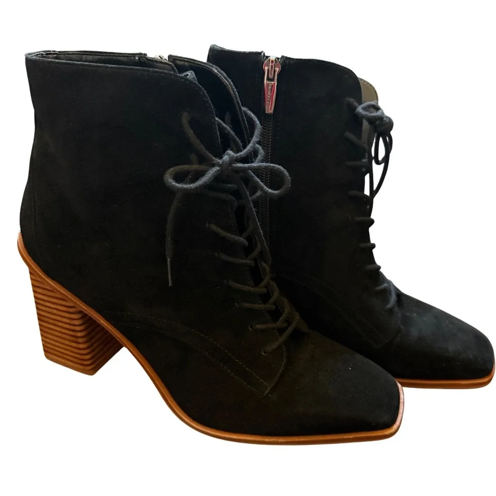 Vince Camuto Dreveri Lace Up Bootie Black Sz 10 Whimsigoth Goth Witchy Boho